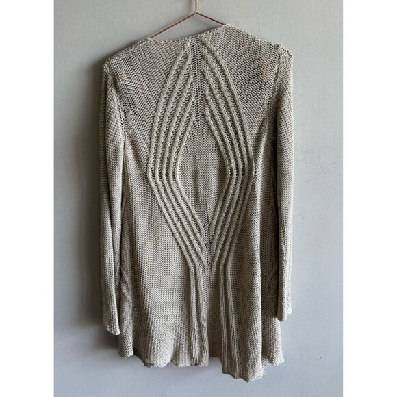 Lineamaglia Womens Long Sleeve Crochet Open Front Knit Cardigan Tan Size M - Picture 2 of 9